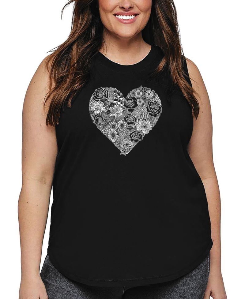 Plus Size Heart Flowers Word Art Tank Top
