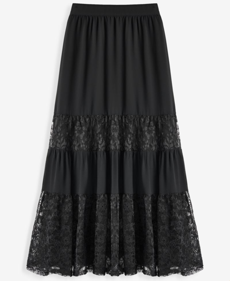 Women's Lace-Trim Tiered Midi Skirt