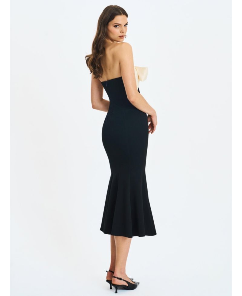 Women's Saige Black Mermaid Maxi Dress with Ivory Bow Bustline