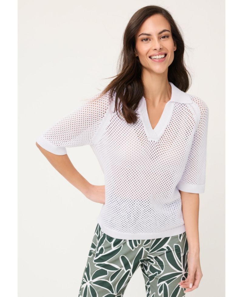 Women's Ajour Knit Polo Sweater