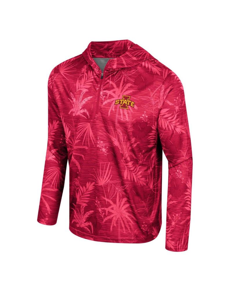 Men's Cardinal Iowa State Cyclones Palms Printed Lightweight Quarter-Zip Hooded Top