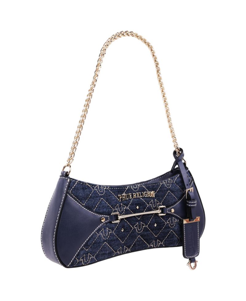 Studded Denim Chain Shoulder Bag