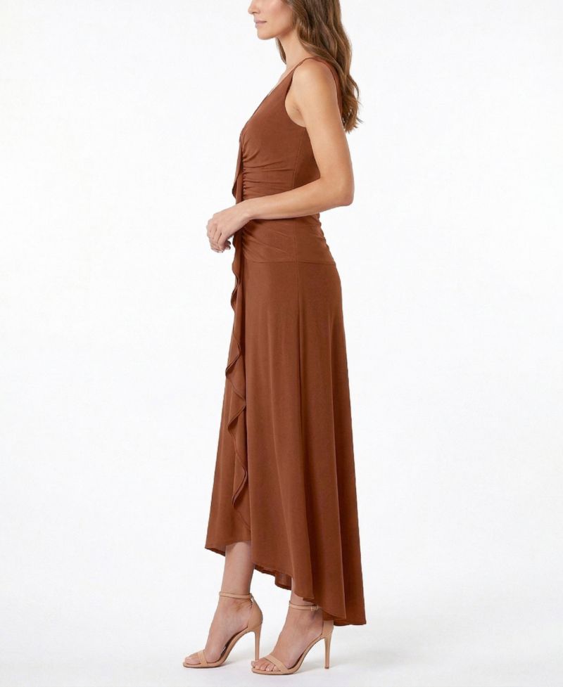Women's V-Neck Sleeveless Ruffle Front Dress