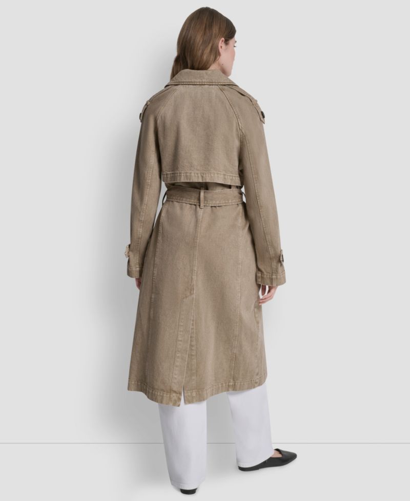 Women's Double Breasted Denim Belted Trench Coat