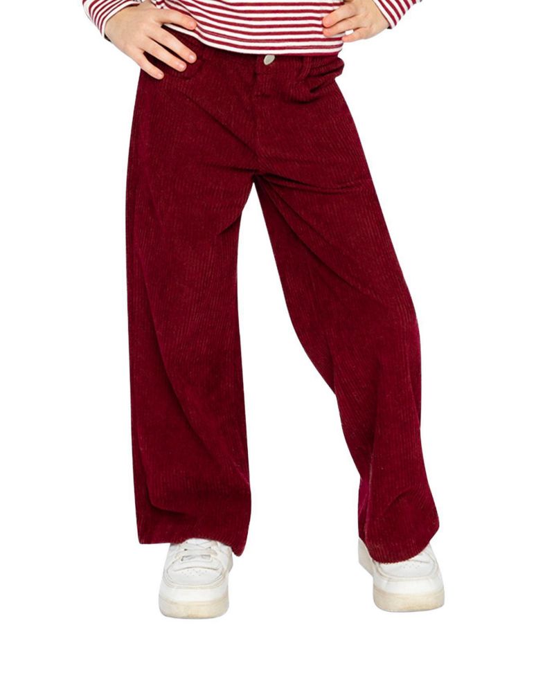 Little and Big Girl (6-14)Stretch Corduroy Wide Leg Pants Reddish