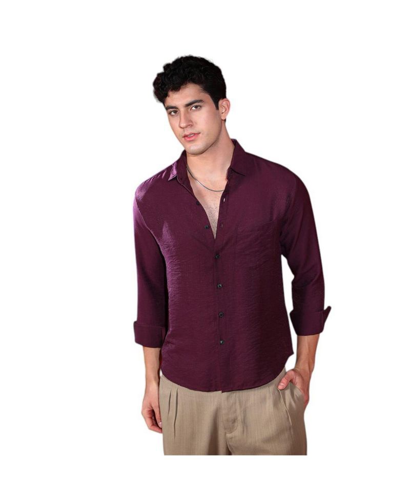 Men's Plum Purple Breezy Wrinked Relaxed Shirt