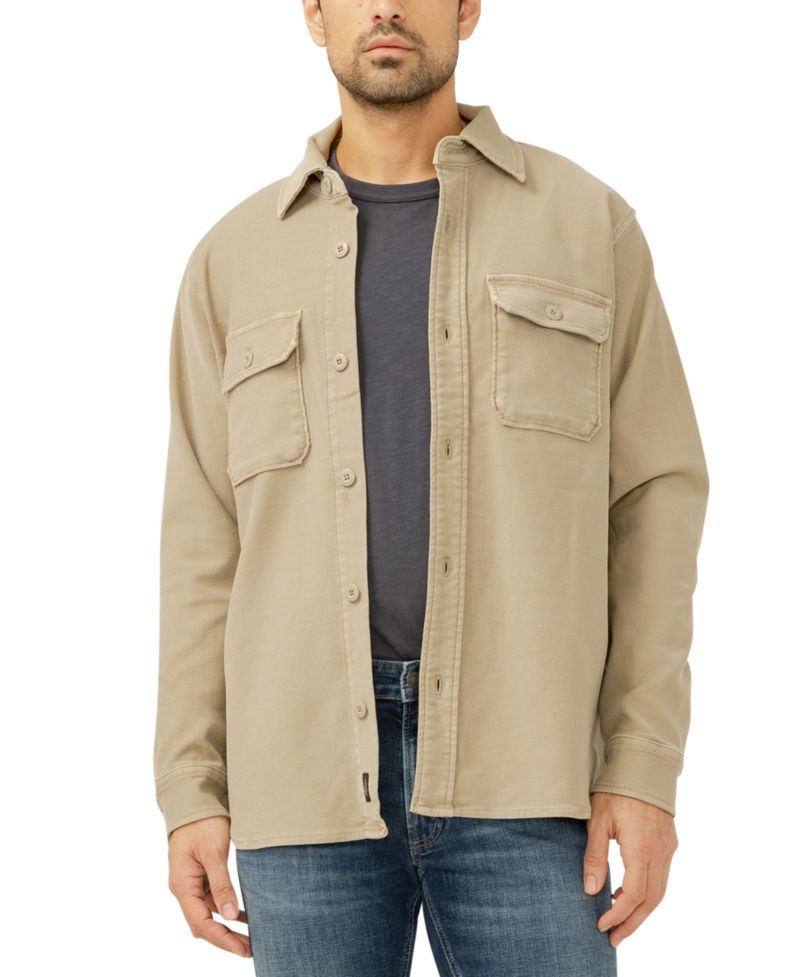 Men's Button Up Knit Flex Shirt Jacket