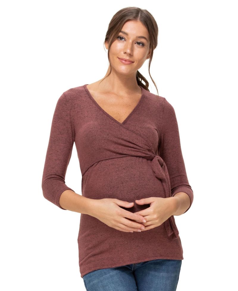 Women's Nursing Wrap V Neck 3/4 Sleeve Top