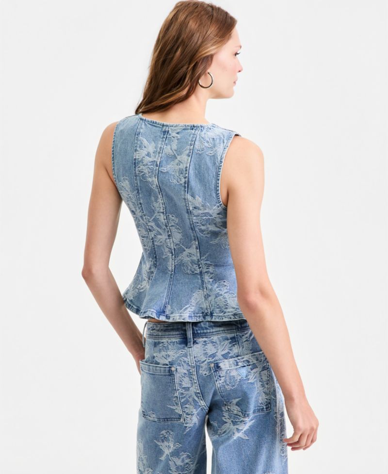Women's Anika Sleeveless Printed Denim Peplum Top
