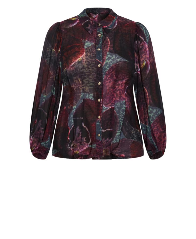 Plus Size Piper Floral-Print Long-Sleeve Collared Blouse