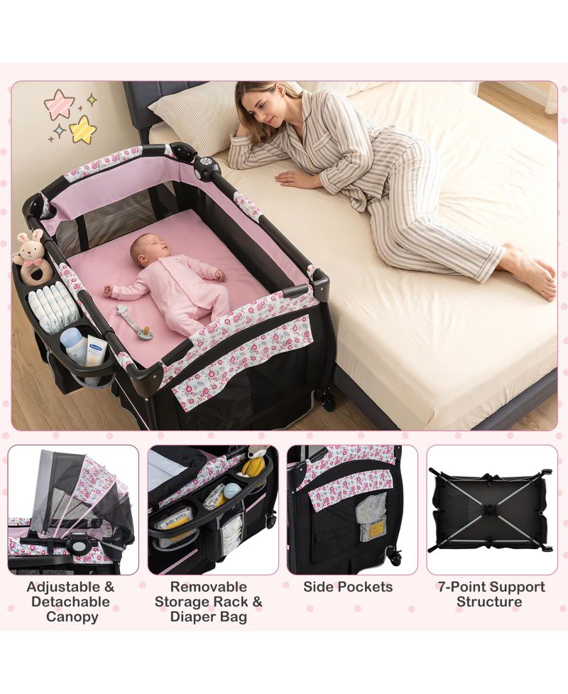Pack Play Baby Diaper Changing Table 4 in 1 Foldable with Mattress