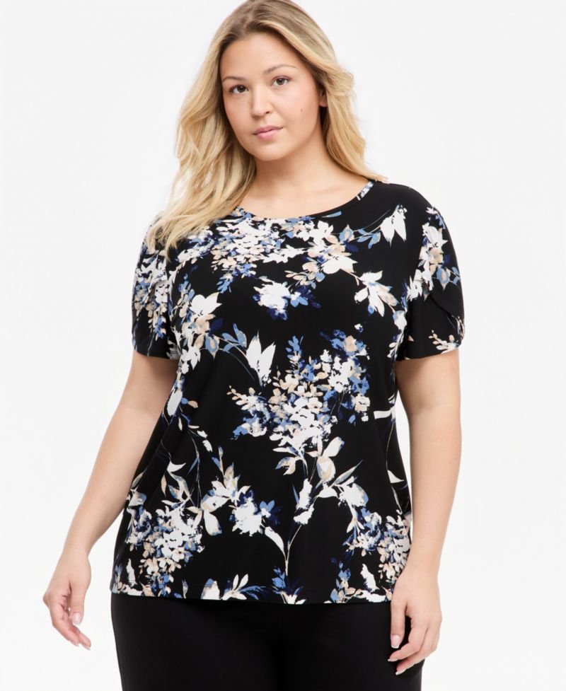 Plus Size Tuli Floral Tulip-Sleeve T-Shirt