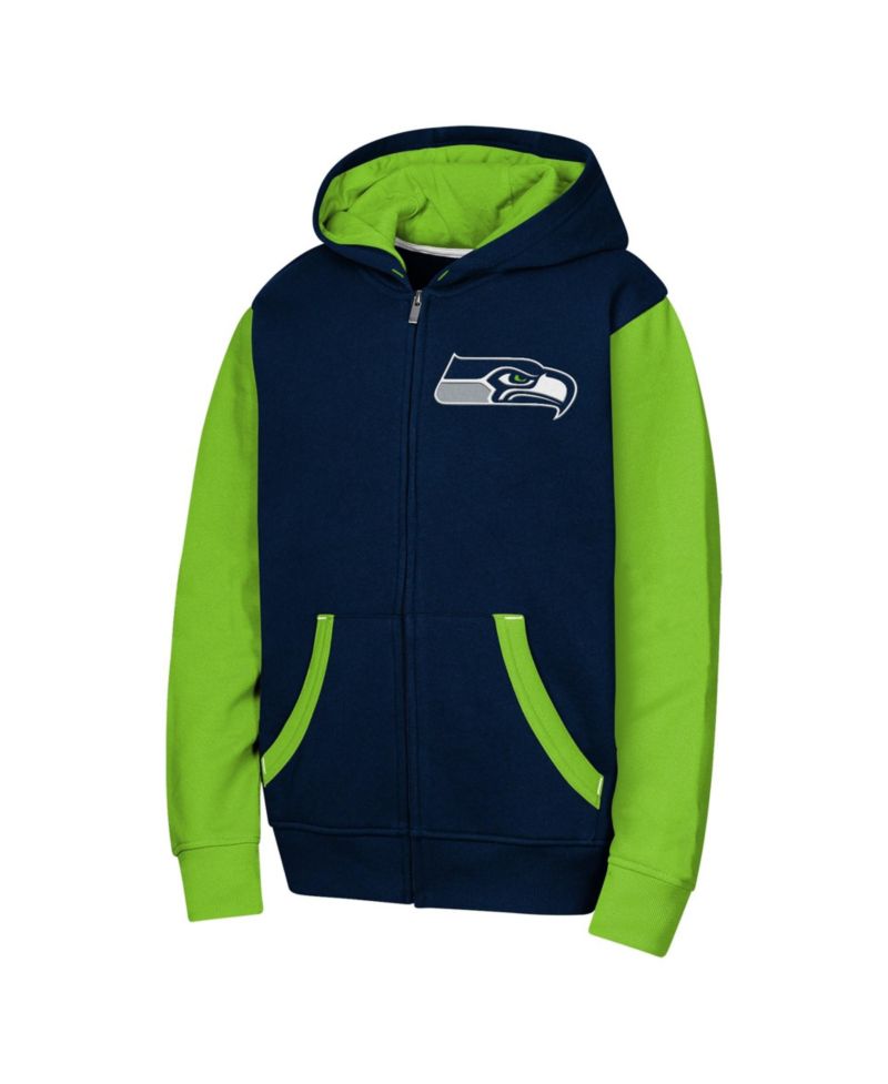 Big Boys and Girls Navy Seattle Seahawks Stadium Colorblock Full-Zip Hoodie