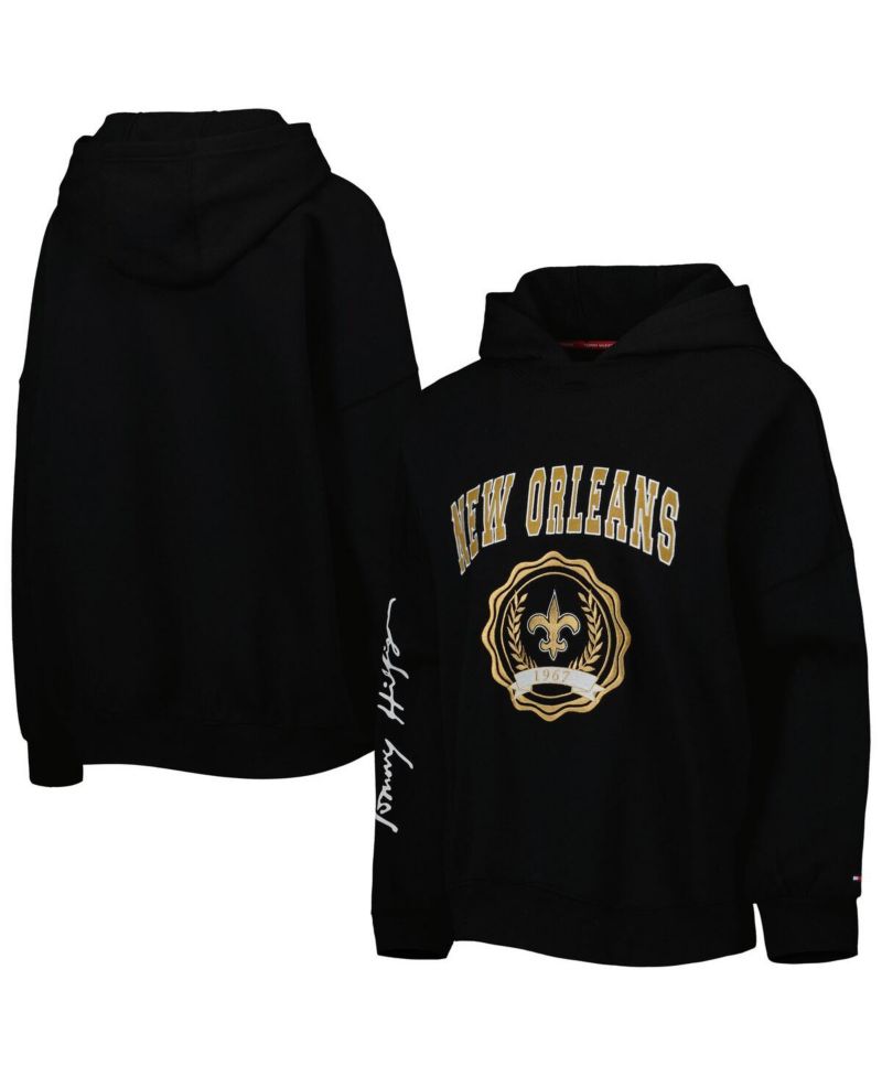 Women's Black New Orleans Saints Becca Drop Shoulder Pullover Hoodie