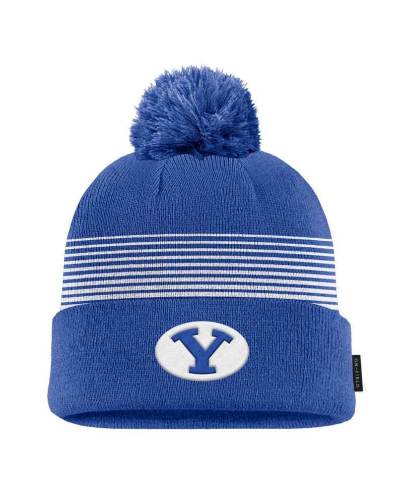 Men's Royal BYU Cougars 2026 On-Field Peak Cuffed Knit Hat with Pom
