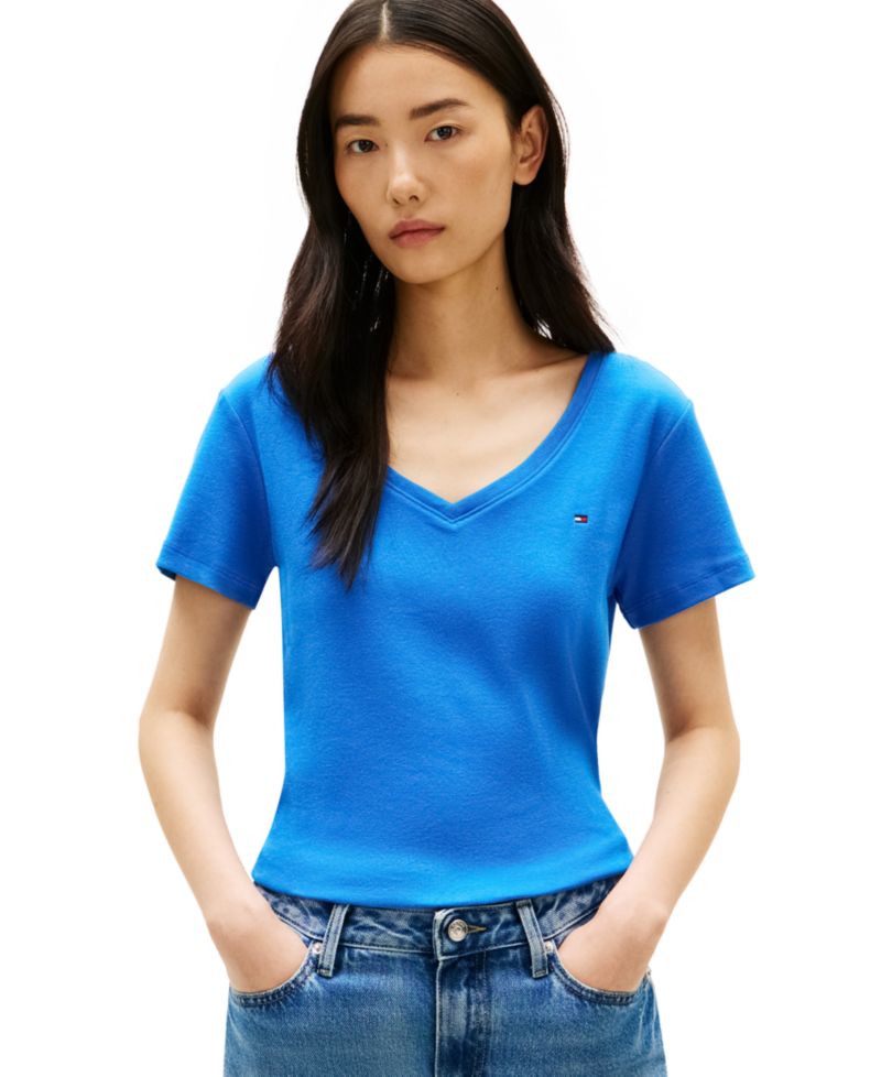 Women's Rib Slim V-Neck Short-Sleeve T-Shirt