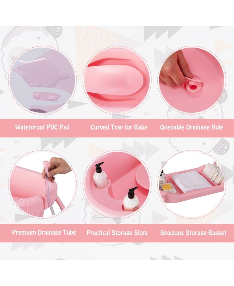 Baby Changing Table with Bathtub, Folding Diaper Station with Wheels