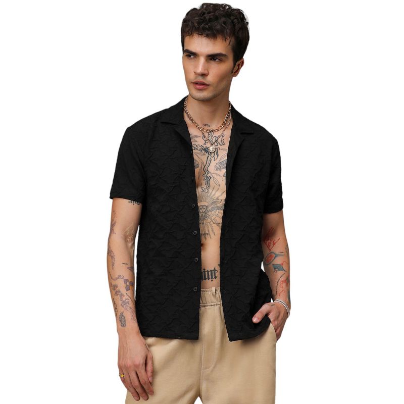 Men's Onyx Black Crumble Textured Shirt