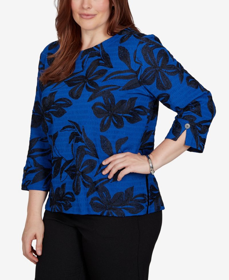 Women's Floral Knit 3/4-Sleeve Blouse