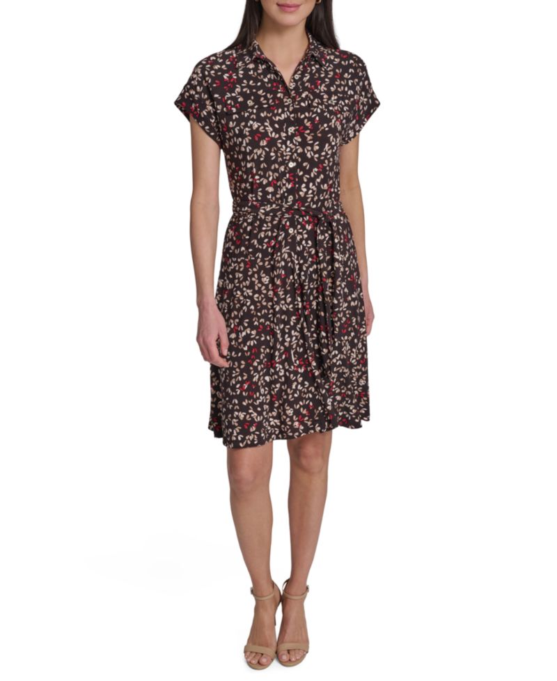Women's Short-Sleeve Self-Tie Jersey Shirt Dress