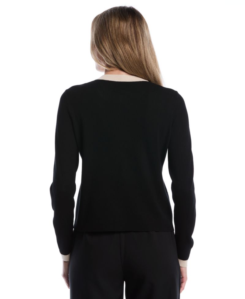 Petite Colorblock Zip-Up Crewneck Cardigan