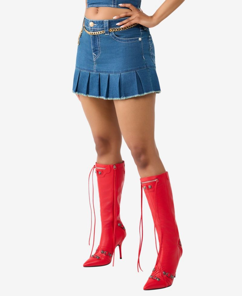 Women's Chain Belt Pleated Mini Skirts