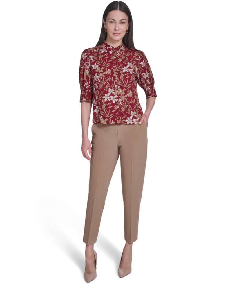 Women's Ruffle Puff-Sleeve Collared Shirt