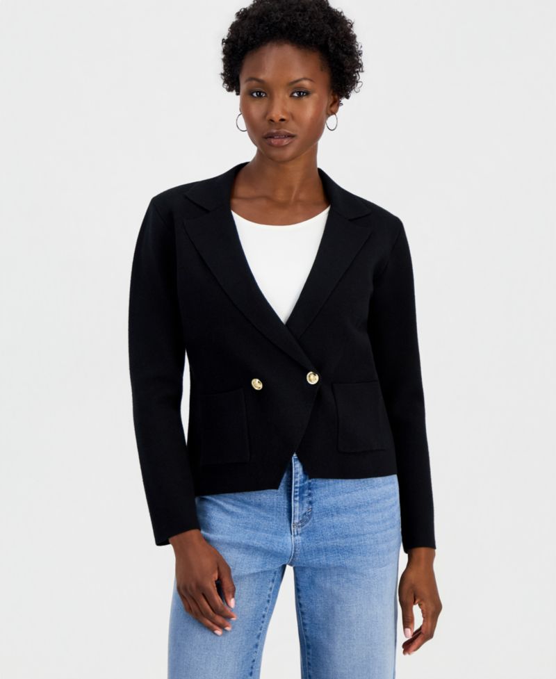 Petite Double-Breasted Patch Pocket Sweater