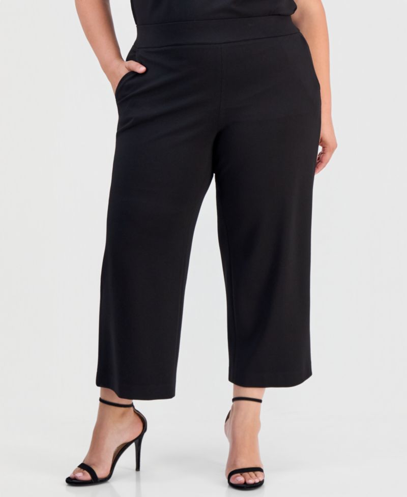 Plus Size Pull-On Wide-Leg Cropped Pants