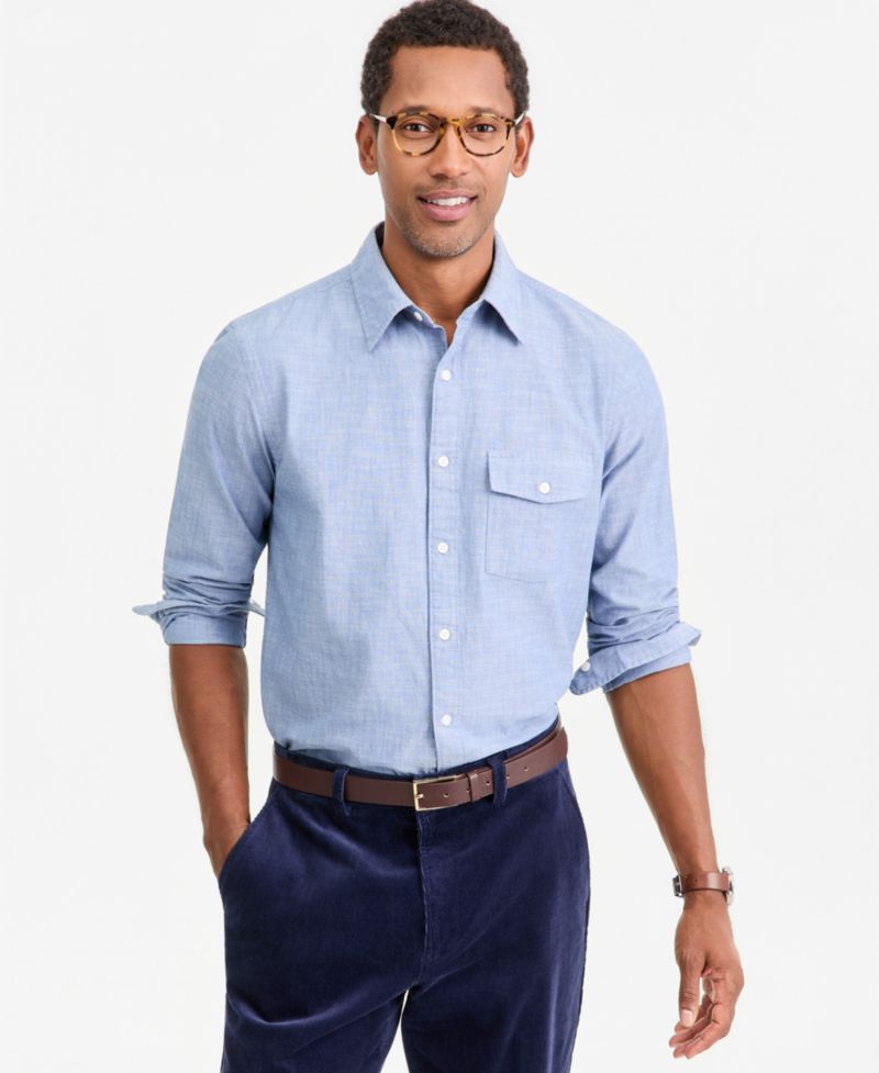 Men's Cotton Chambray Flap-Pocket Shirt