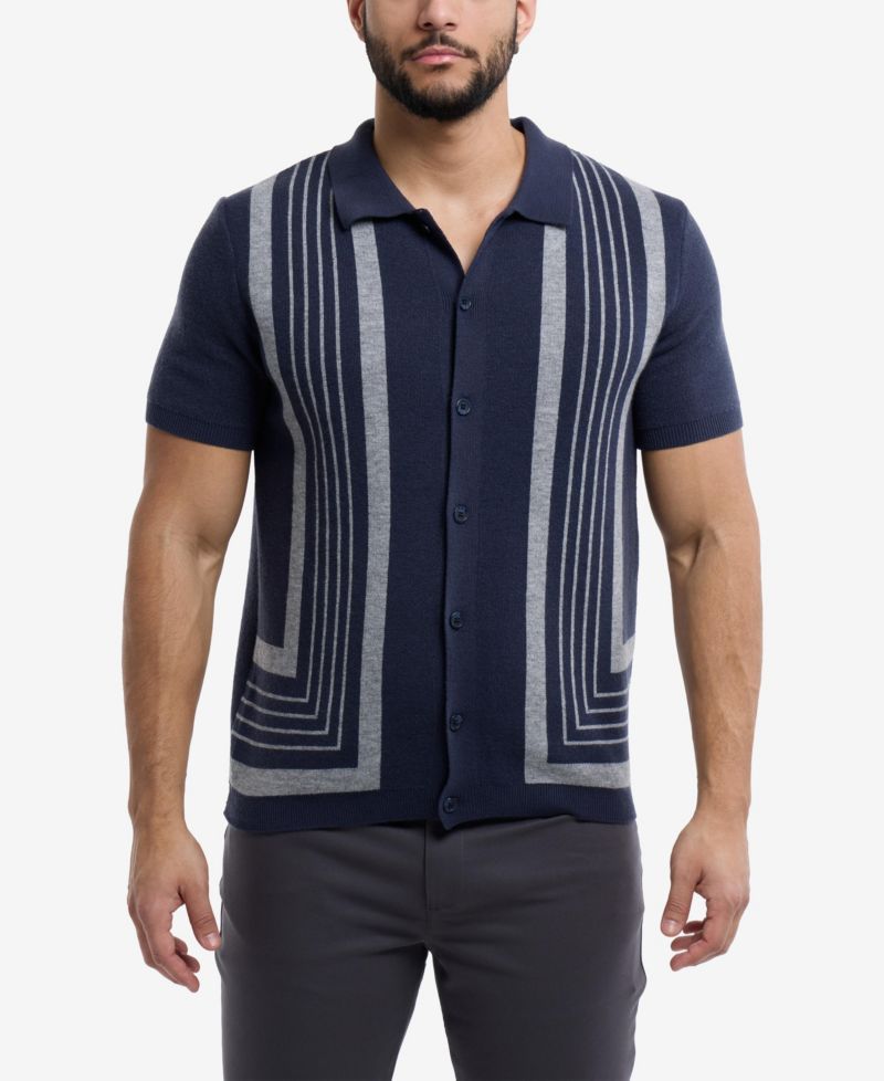 Men's Stripe Short Sleeve Sweater Polo Shirt
