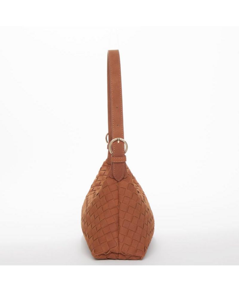 Woven Suede Baguette Bag with Crossbody Strap