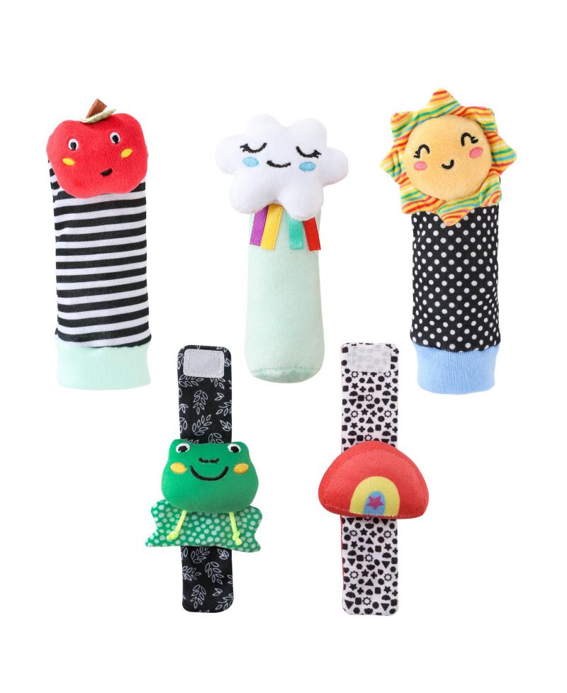 Montessori Baby Rattle Socks and Wrist Rattle Set, 5 Piece