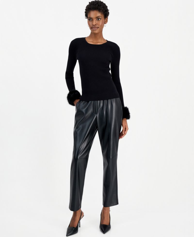 Women's Savannah Crewneck Long-Sleeve Faux-Fur Cuff Sweater