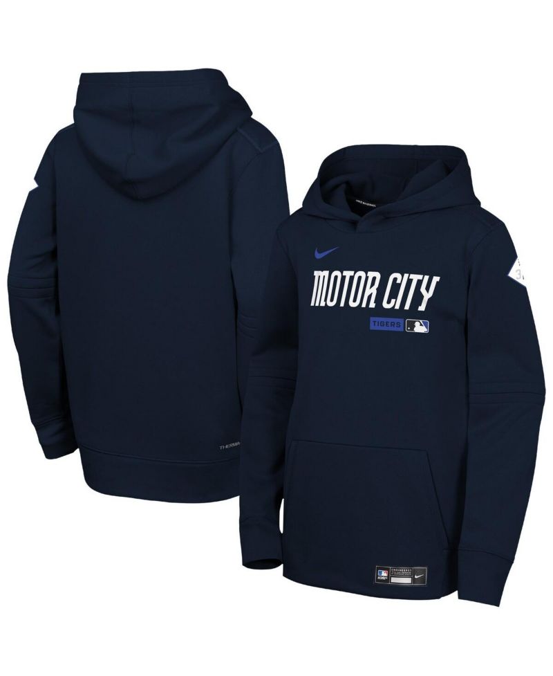 Big Boys and Girls Navy Detroit Tigers Authentic Collection City Connect Therma-FIT Hoodie