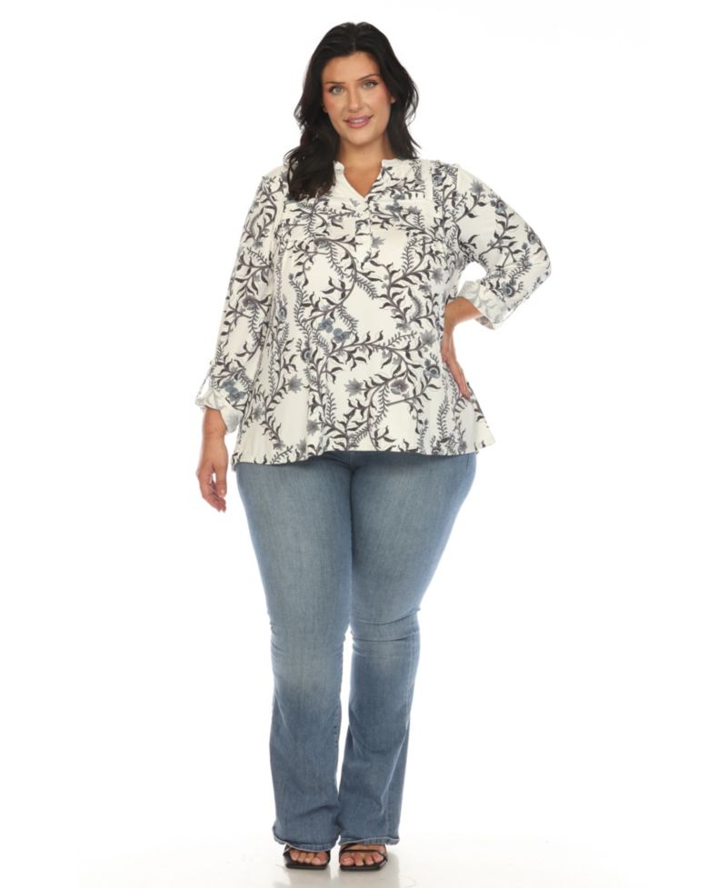 Plus Size Paisley Button Front Tunic Top