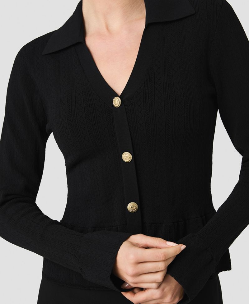 Women's Crinkle Knit Pointelle Long-Sleeve Top