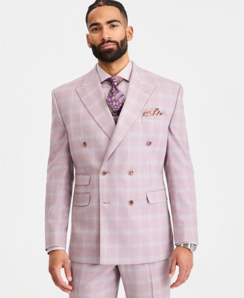 Men's Classic-Fit Double-Breasted Windowpane Suit Separates Jacket