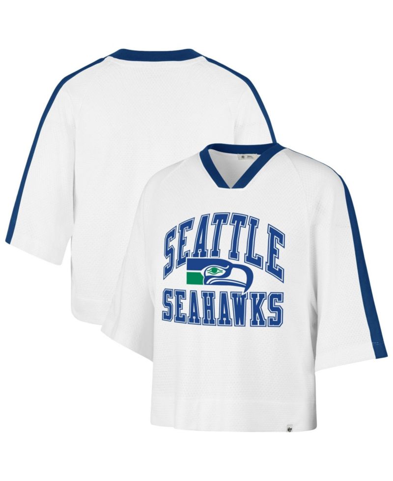Women's White Seattle Seahawks Big Overarch Drop Needle Raglan V-Neck T-Shirt