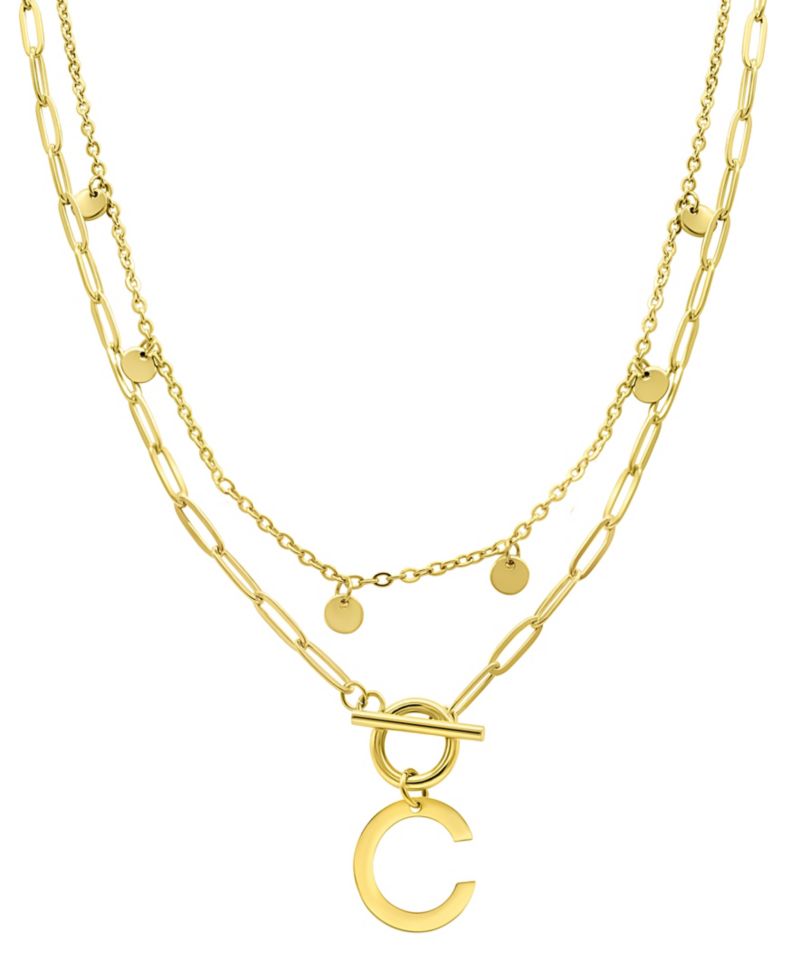 Tarnish Resistant 14K Gold-Plated Confetti and Paperclip Layered Initial Toggle Necklace