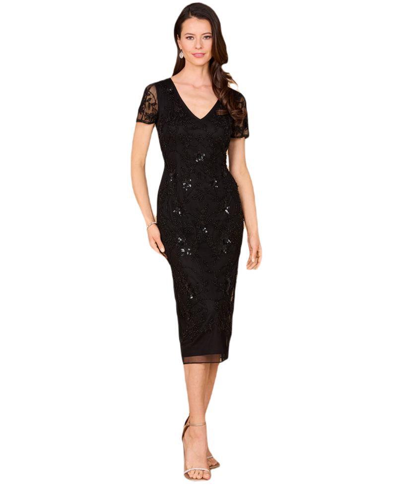 Women's Beaded Midi Dress with Cap Sleeves