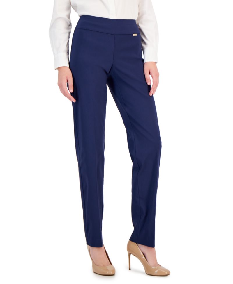 Plus Size Mid-Rise Pull-On Straight-Leg Pants