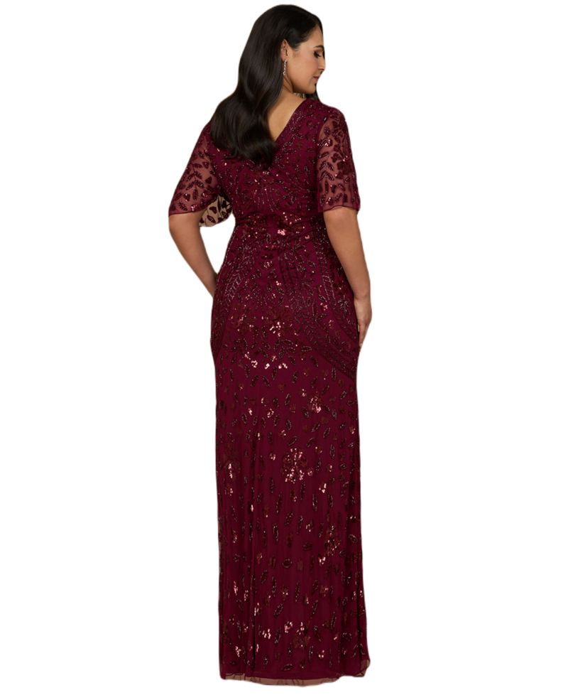 Women's V-Neck, Cape Sleeve Beaded Gown