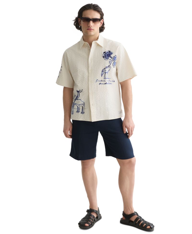 Men's Delfts Blauw Artwork Camp Collar Shirt
