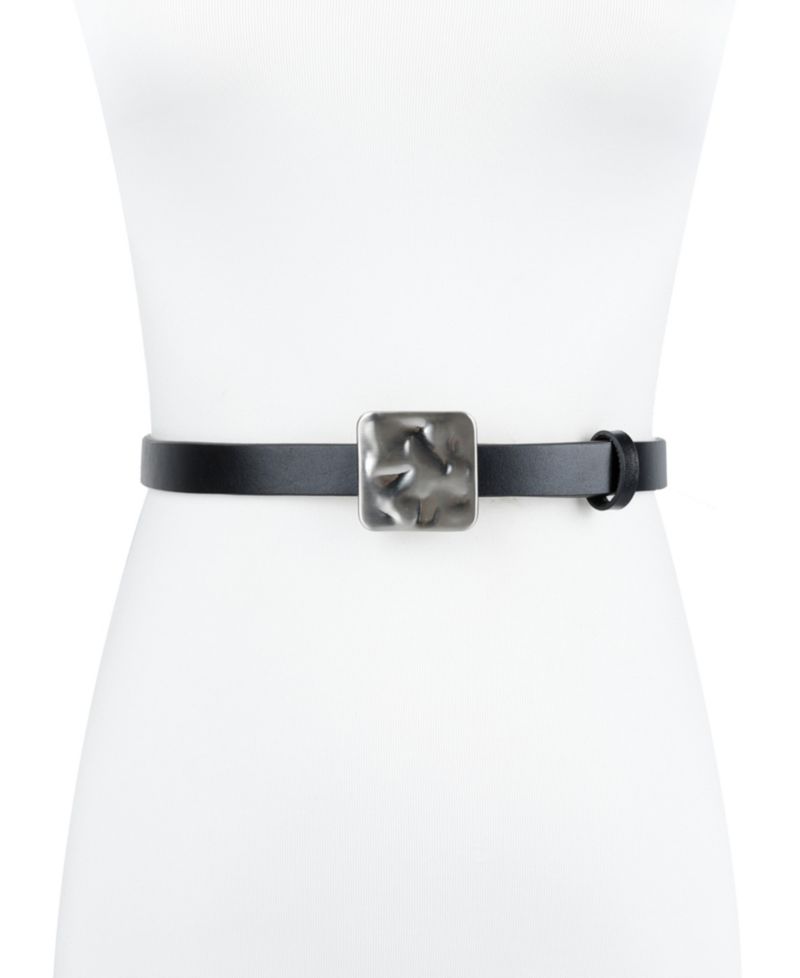 Women's Skinny Hammered Plaque Buckle Belt