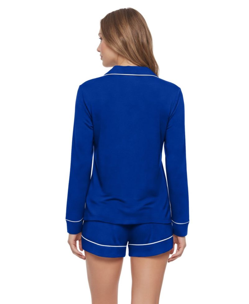 Women's Royal Buffalo Bills Medley Long Sleeve Button-Up and Shorts Sleep Set