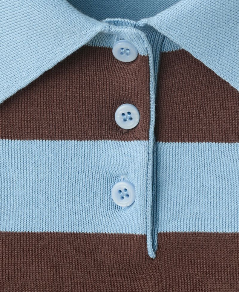 Women's Striped Short-Sleeve Cropped Cotton-Blend Polo Shirt