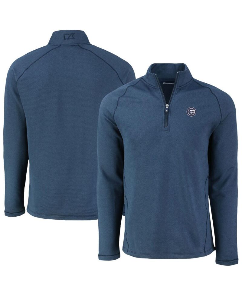 Men's Heather Navy Chicago Cubs Peshastin Eco Fleece Raglan Quarter-Zip