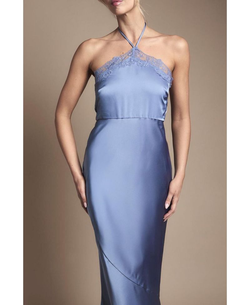 Women's Halter Satin Maxi Bridesmaid Dress
