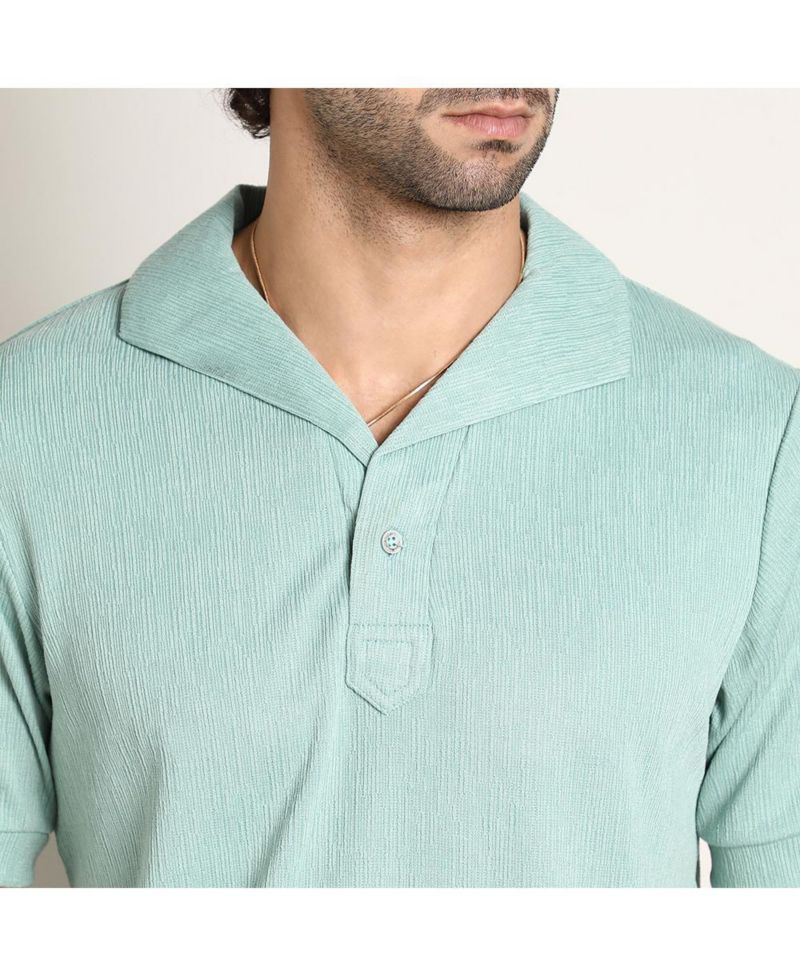 Men's Sea Green Tactitle Spread-Polo T-Shirt